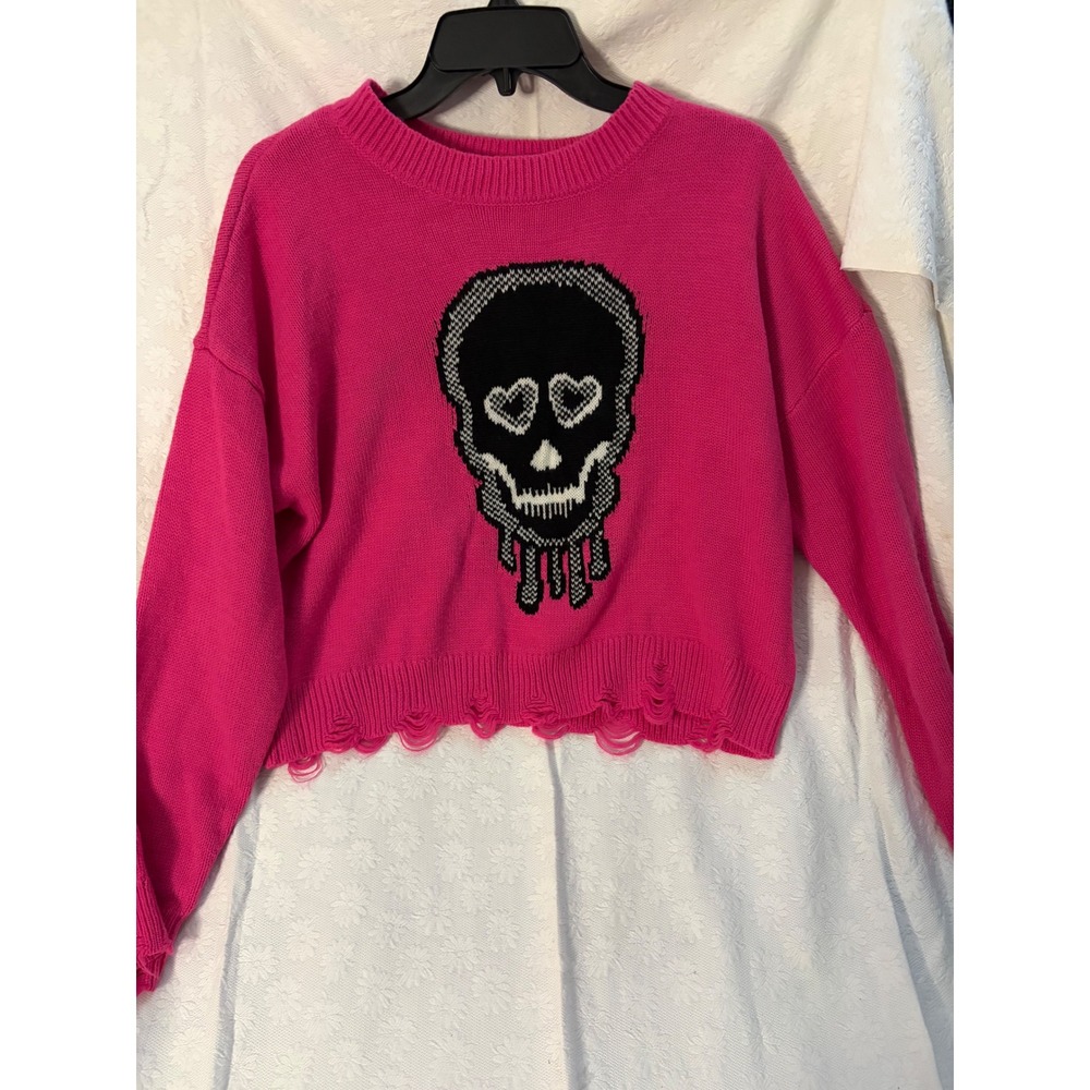 No Boundaries Pastel mall Goth Y2K Emo/Grunge Skull Distressed Cropped XL 15-17